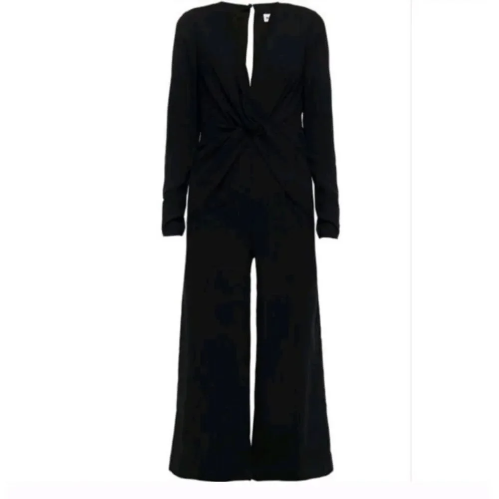 Self- Portrait- Black Twist Front Cropped‎ Crepe Jumpsuit Classic Elegant Size 6